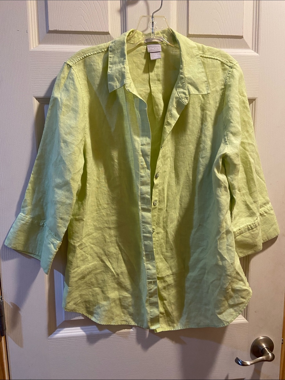 Chico's Women's Lime-Green Button Front Linen Shirt
